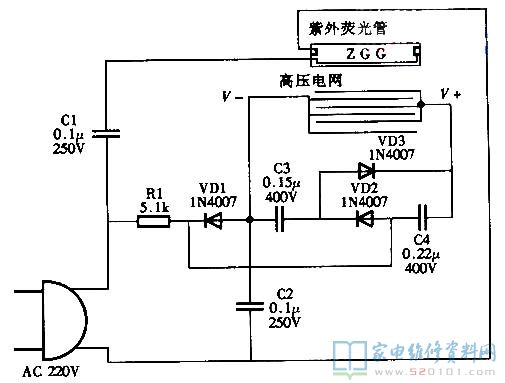 美之杰MWQ-A单管灭蚊灯电路原理图